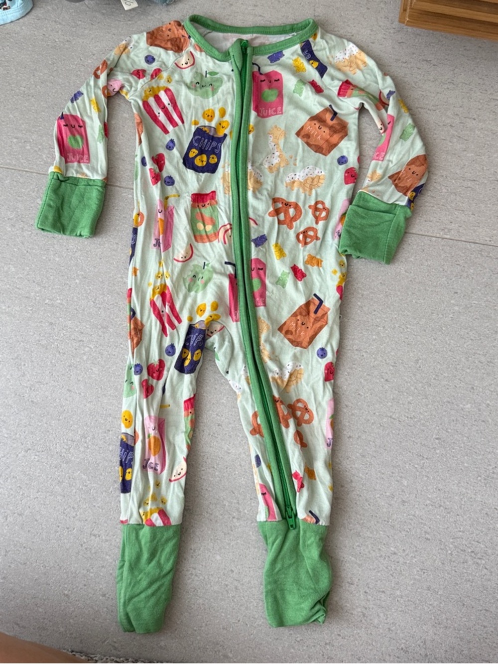 Little Sleepies Green Snack Print Footed One-Piece Pajamas